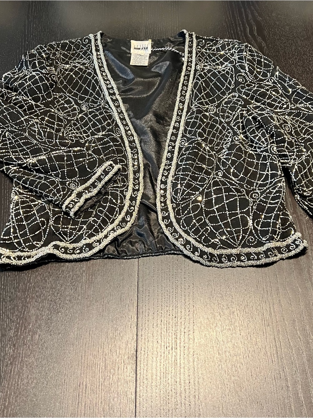 Vintage Leslie Fay Black Beaded Cropped Evening Jacket